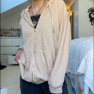 Oversize beige waffle zip hoodie